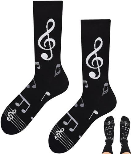 TODO Lustige Socken mit Noten Damen un Herren, Coole Musik Noten Socken mit Violinschlüssel Motiv (Musiknoten 39-42)