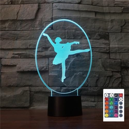FLRXHK Ballett-Mädchen-Nachtlicht mit 3D-Illusion, Touch-Tischlampe mit Fernbedienung, 16 Farben, optisches USB-LED-Nachtlicht für Kinder, Geschenk, Raumdekoration