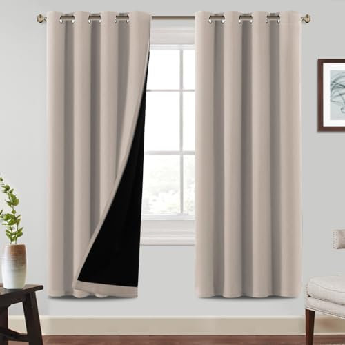 BellaHills 100% Verdunklungsvorhänge Schlafzimmer Gardinen mit Ösen 2er Set H214 x B132cm Blickdicht Thermo Gardinen Curtains for Living Room, Natur