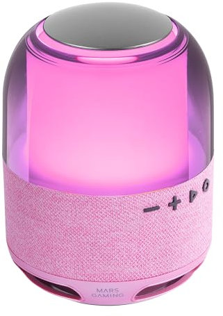 Mars Gaming MS-Flow, Altavoz Portátil Bluetooth 15W, Iluminación Orbilight RGB 360°, Sonido Potente con Driver DeepBass 57mm, Altavoz Gaming Compacto con Bluetooth 5.3 y MicroSD, Rosa
