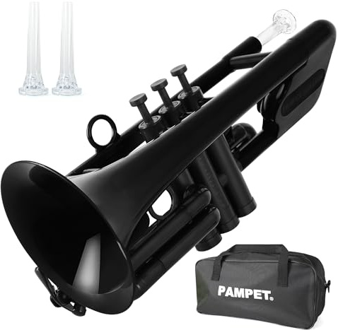 PAMPET Sea Lion Professionelle Bb-Trompete aus Kunststoff, Standard-Trompeten-Set für Studenten, Anfänger, B-Trompete, Instrument (schwarz)