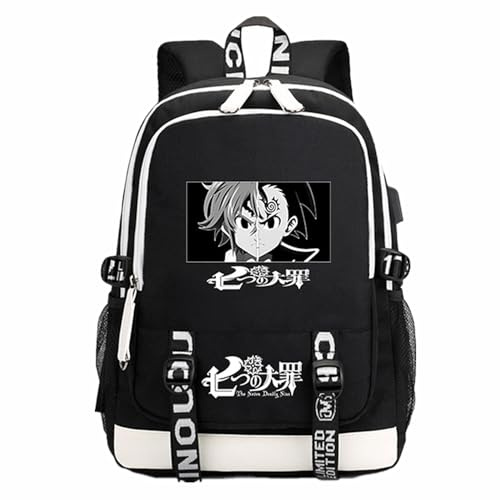 Charous Anime The Seven Deadly Sins Black Oxford Rucksack Multifunktionale Schultasche für Manga Meliodas Fan Cosplay Geschenk