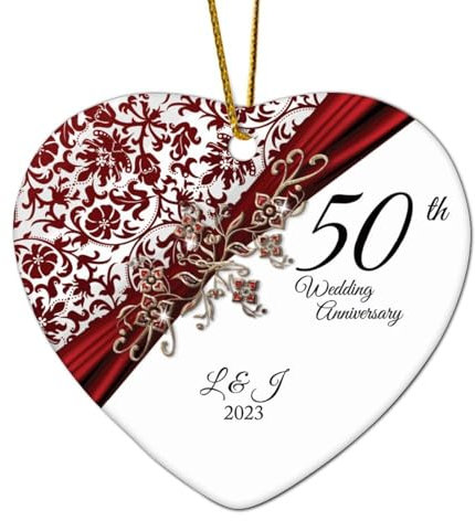 Weihnachtsschmuck 2024, 50. Hochzeitstag, Andenken, Geschenk, Herr und Frau, Brautpaar, Valentinstag, Weihnachtskugel, Geschenk, Sammlerstück, Geschenk für Feiertage, Dekoration, Keramikherz, 7,6 cm,