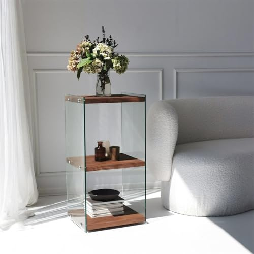 Elegant Solid Wood Bookshelf, 40 cm W x 80 cm H x 35 cm D | 100% Tempered Glass Shelves | Natural Finish, Disassembled for Easy Assembly | Perfect for Home & Office