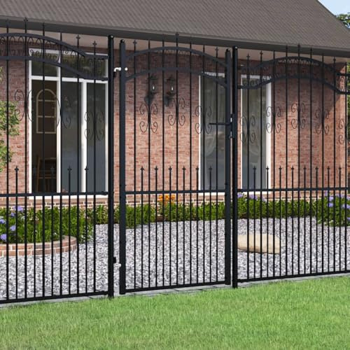 YJKKZQLB Fence Gate with Spear T O P Black 103x225 cm Powder-coated Steel-Garden Gates High galvanised wrought iron metal swing gate