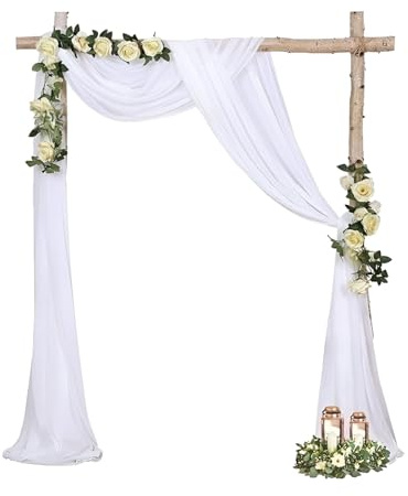SJUNJIE Hochzeitsbogen Querbehang 160 x 800 cm Hochzeit Vorhang | Chiffon Stoff Vorhang Weiß Querbehang für Fenster Traubogen Hochzeit Hochzeitsdeko Vorhang Korridor BüHnendekoration