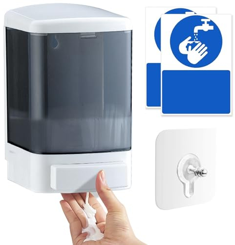 Xerteam 1000ml Soap Dispenser Wall Mounted, Manual Sanitiser Dispenser Hand Soap Dispenser for Home Office School Subway Hotel, Shampoo Shower Gel Dispenser（White）