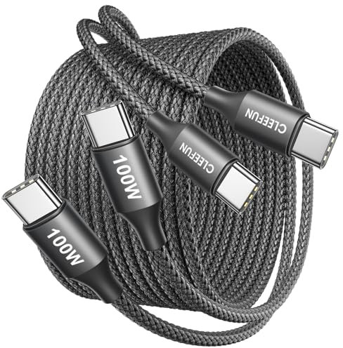 CLEEFUN 100W Cable USB C Largo 3M 2 Pack, Cable Tipo C Carga Rapida para iPhone 16 15 Pro Max, Galaxy S25 S24 S23 Ultra, para Xiaomi Redmi Note