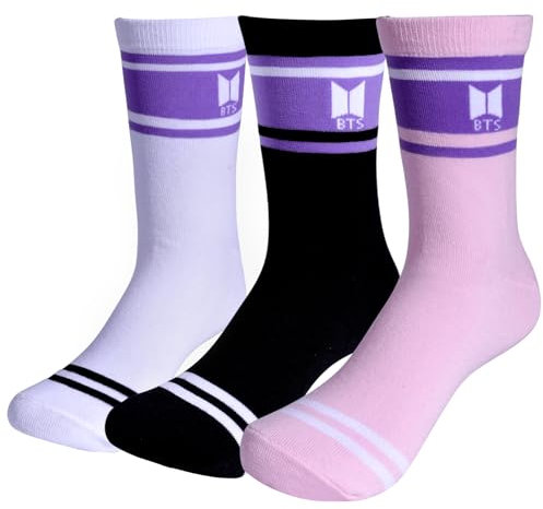 TURYYUER BTS Fanartikel: 3 Paar Kpop Socken aus 100% Baumwolle – Farben: Pink, Weiß, Schwarz – BTS Merch für Fans – Bequeme und stylische Alltagskleidung