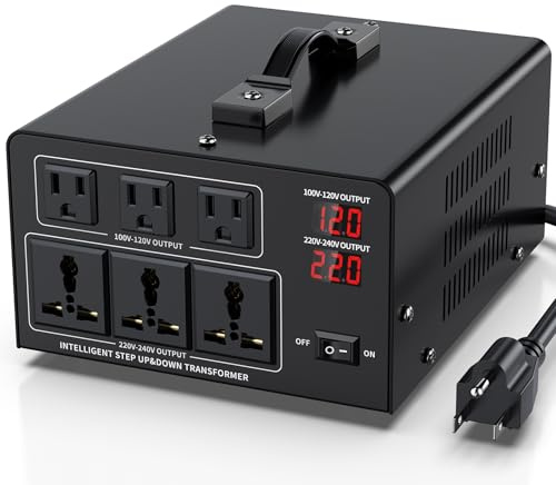 4000W Voltage Converter Transformer Step Up 110V/120V to220V/240V or Step Down 220V to 110V AC Power Converte, Circuit Breaker Protection, 3 US sockets, 3 Universal sockets, LCD Display