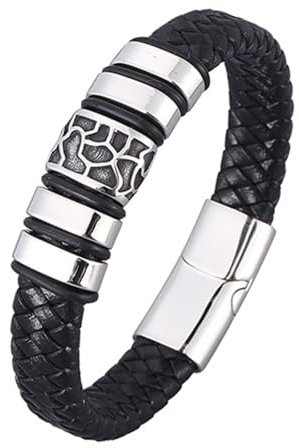 Aotiwe Lederarmband Herr Set, Herren Armbänder Silber Geflochtene Kordel Im Schlichten Stil aus Stahl 16.5cm