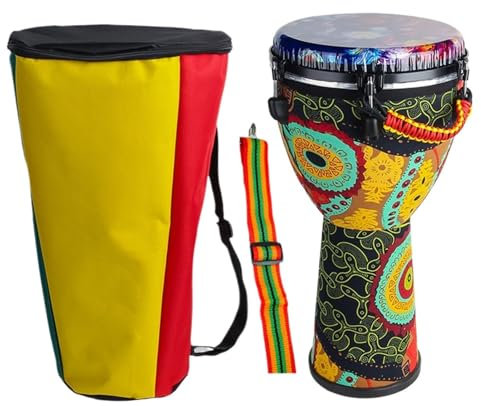 12 Zoll Buschtrommel Mit Schultergurt, Handgriff Djembe Trommel Anfänger, Schlagzeug für Den Musikunterricht Handtrommel(12 inch adjustable C)