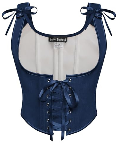 SCARLET DARKNESS Women Renaissance Corset Lace-up Underbust Corset Top | Adjustable Tie-Strap Bustier Vests, Side Zip & 11 Shaping Bones. Non-stretch Fabric for Ren Faire, Parties & Cosplay