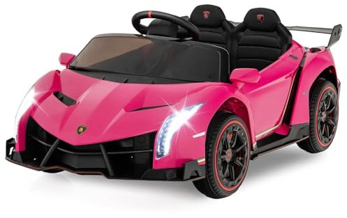 12V Kids Electric Ride on Car with Hydraulic Doors, Battery Powered Toy Car with Remote Control, 4 Motors, 3 Speed, MP3, Music, Electric Vehicle for Boys Girls (Rose Red)