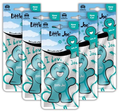 Little Joe Paper Car Air Freshener, 30-Day Long-Lasting Fragrance, Hanging Scented Novelty Freshener for Car Interior Home Boat Caravan - 5 Pack of New Car (Blue)