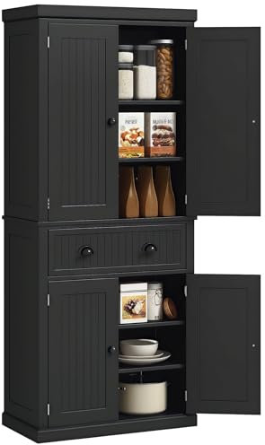 HOMCOM Armoire de Cuisine Buffet Cuisine Style Moderne vaisselier avec placards à Portes, étagères réglables et tiroir, Meuble de Rangement pour Salle à Manger, Salon, 76,2 x 40,2 x 183 cm, Noir