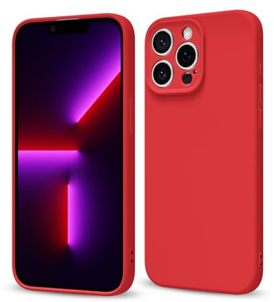 Svaove for iPhone 13 Pro Phone Case Liquid Silicone, Thin Ultra Slim Minimalist Phone Cover, Girly Cute Plain Bright Solid Color Matte Soft Rubber Jelly Gel Plastic TPU Bumper, Red