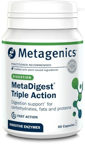 Metagencis MetaDigest Triple Action Digestion Support - 60 Capsules | Designed to support normal, comfortable digestion of carbs, fats & proteins, with Ginger & Plant Enzymes