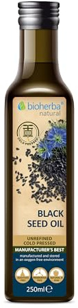 Huile de Cumin Noir 250 ml – Pressée à Froid – Huile Végétale Pure de Nigella Sativa pour la Peau, les Cheveux, le Massage et l’Usage Culinaire – BIOHERBA (250)
