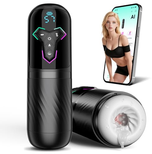 Beheizter Sex Spielzeug für die Männer Masturbator, Masturbieren für Männer 10 Vibrations & 7 Stoß & 5 Saugmodi, Zungenleck Taschenmuschi Sexspielzeug Masturbatoren, App-Steuerung Sex Toys Penispumpe