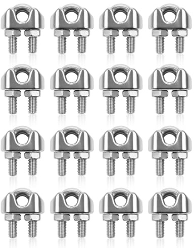 16Pcs Wire Rope Clamp M3 Stainless Steel, Heavy Duty Cable Clamps for Rope and Wire Fixing, Durable Wire Rope Clips and Rope Clamp Set for Washing Lines, Garden Fences, Curtain Tracks and Outdoor Use