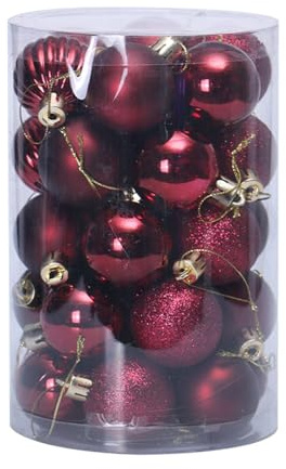 Qikaide Christbaumschmuck, Kugeln, 4 cm, bruchsicherer Kunststoff, Weihnachtsdekoration, Weinrot, 34 Stück