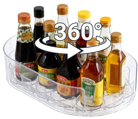 Yallmie 1 Stück Lazy Susan Drehteller Kühlschrank, 360° Drehbarer Kleiner Drehteller Organizer Transparent Drehplatte Kühlschrank Oval für Gewürzflaschen Kondimentsflaschen Trockenfutter Ölflaschen