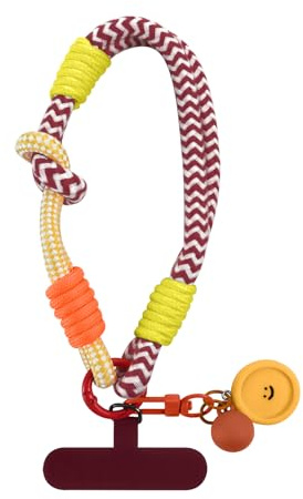 Votvloay Cordon Telephone Portable Universelle Cordon Telephone Portable avec Patch, Sangle Réglable Nylon, Collier Compatible avec Tous Les Smartphones et Plupart des Coques de Téléphone,Rouge Jaune