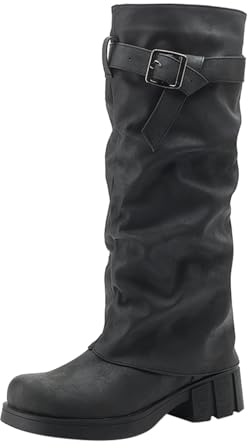 Generico stivali texani donna Stivali Donna con Tacco Invernali Autunnali Texani Cowboy Stivaletti Alti al Ginocchio Stivaletti Punta Stivaletto Gamba Larga in Pelle scarpe eleganti nero 41