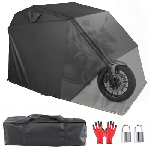 GEARFLOW Large Motorcycle Shelter Storage Sheds Motorcycle Garage, 280 x120 x150cm Motorcycle Cover Waterproof Outdoor Motorbike Tent with Lock