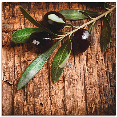 ARTland Wanddeko Wandbild Alu Verbundplatte für Innen & Outdoor Bild Ernährung & Genuss Speisen Obst Fotografie Braun Oliven vor einem Holzhintergrund T5ZW
