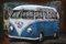 Vintage Line Handgefertigtes Metallbild 3D-Optik Verschiedene Größen Kunst Bild Wandbild (Metallbild Bus in blau (ca. 60x40 cm))