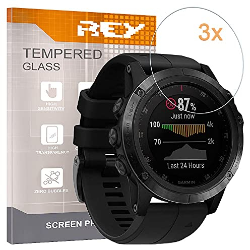 REY 3X Protector de Pantalla para Garmin Fenix 3 - Fenix 3 HR - QUATIX 6 47mm - Garmin VIVOMOVE Style, Cristal Vidrio Templado