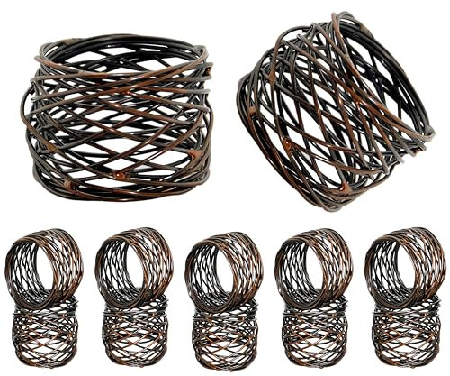 Serviettenringe, 12-teiliges Set aus hochwertigem 100 % Metall, rostbeständige Tischdekoration, Serviettenhalter für Familienessen, Hochzeit, Party, Dekorationen, Bankett, Party, Ostern (Bronze) ALPHA