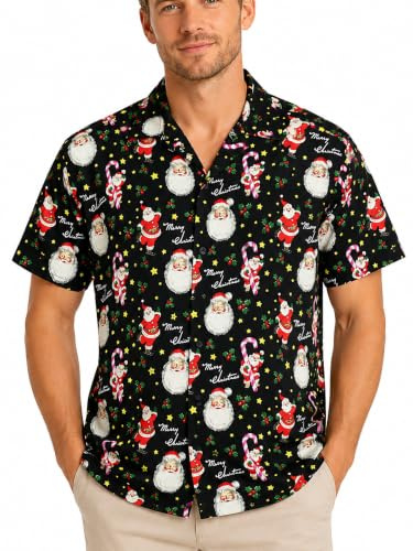King Kameha Funky-Hawaii-Hemd, Weihnachten, Herren, Kurzarm, Christmas, Candy-Cane, Schwarz, M