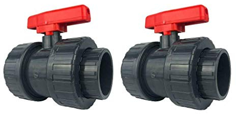 well2wellness® PVC-Kugelhahn mit 2-Wege Klebeanschluss 50mm - roter Griff - 2 Stück (2000061)