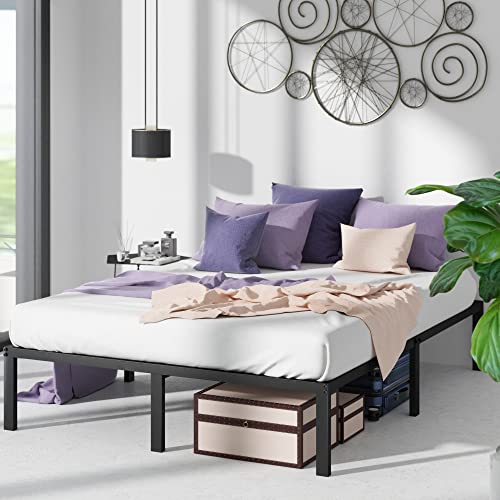 Zinus Yelena Bett 140x200 cm - Höhe 36 cm mit Stauraum unter dem Bett - Metall-Plattformbettrahmen mit Stahl-Lattenrost - Schwarz