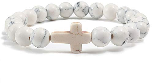 Armbänder,Charm Naturstein Armband Kreuz Schwarz Lava Matte Perlen Armbänder Handmade Männer Frauen Gebet Fitness Kette Paar Schmuck Geschenk, Black Pine