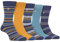 Farah - Mens 5 Pack Natural Organic Bamboo Bright Striped Patterned Socks (6-11, Navy/Blue)