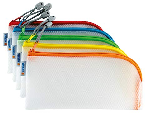 HERMA Dokumententasche mit Reißverschluss Set, 10 Stück, kleine wasserdichte Reißverschlusstasche, verschließbare Dokumentenmappe aus Kunstoff mit Zipper, halb-transparent, 23 x 11 cm
