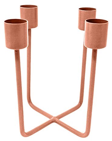 LaLe Living Kerzenhalter - Quattra - aus Eisen in Kupfer, 12,5x14,5cm, geeignet für 4 Stabkerzen als scandic Deko in Allen Räumen oder als moderner Adventskranz Weihnachtsdeko (Kupfer)