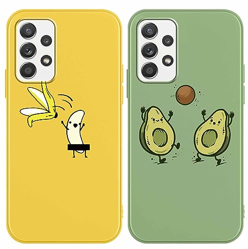 Yoedge 2 Stück Handyhülle für Samsung Galaxy A52 (5G/4G)/A52s 5G 6,5 Hülle mit Muster, Weiche TPU Silikon Schutzhülle Con Motiv Aesthetic, Stoßfeste Case Cover für Samsung A52, Avocado Banane