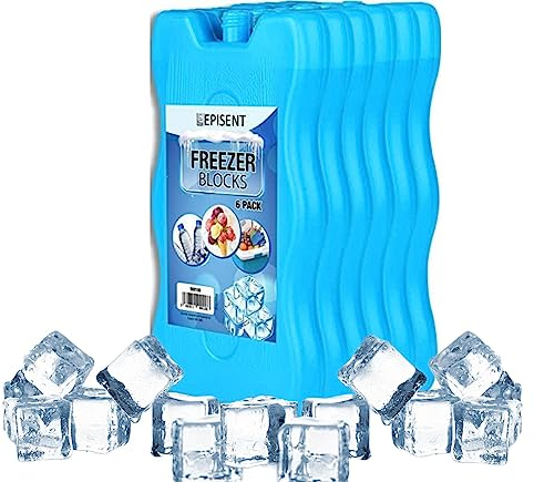 Freezer Blocks for Cool Box & Lunch Bag – Compact Ice Packs for Camping, Travel & Cooler Bags – Leakproof, Reusable Long-Lasting Ice Bricks – Keeps Food Fresh & Drinks Cold – Pack of 6 𝗘𝗣𝗜𝗦𝗘𝗡𝗧