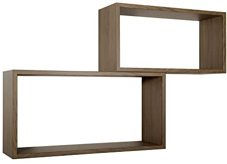 MODULARREDO | BIS RETTANGOLO BISLUNGO Set di 2 Mensole da Muro, Pensile Bagno, Mensola da Parete, Scaffale da Parete, Rovere Tabacco, 70x35 p20 cm e 60x30 p20 cm - Made in Italy