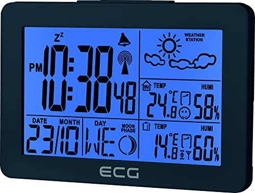 ECG Stazione meteo MS 200 con sensore radio fino a 30 metri di distanza, termometro, igrometro, previsioni meteo per le prossime 24 ore in 4 modalità, ora, sveglia, grigio