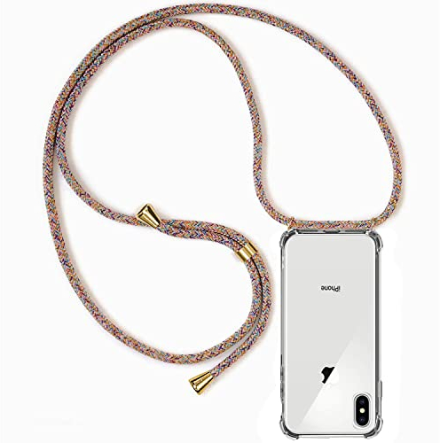 ZYIMOU für iPhone XS Max Hülle mit Band, Handyhülle iPhone XS Max Handyband Hülle mit Kette Schutzhülle Kordel zum Umhängen Transparent Weich TPU Silikon Bumper, Rainbow
