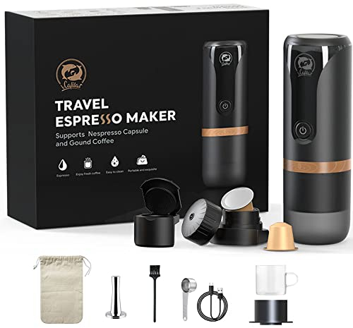 BENFUCHEN Portable Espresso Coffee Maker: 12V Travel Espresso Machine 12W, 9 Bar Pressure 2400mAh Rechargeable Battery for Camping, Driving, Home and Office (Plan A)