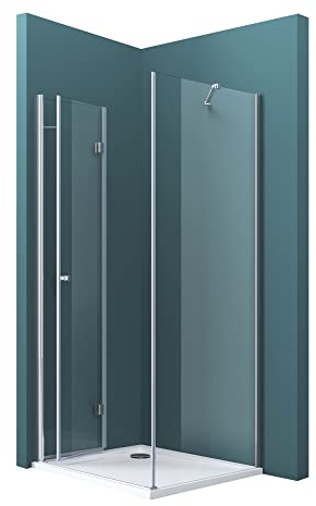 Mai & Mai Duschkabine Komplett Duschtasse Falttür 80x70x190cm ESG 180° Klappbar & Faltbar Mit Hebe- und Senkmechaniamus Lotus-Effekt NANO Eckeinstieg R27