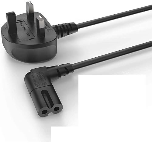 Figure 8 Power Lead 0.5M -1.5 Foot Long - 2-Pin 90 Degree Angle IEC C7 Universal UK Plug Power Cable - Compatible Figure 8 cable for PS5, Xbox Series X, Smart LED TV, Samsung TV, LG TV, Sony TV