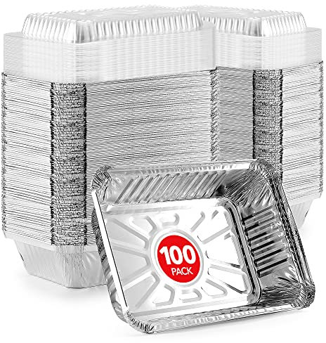 Stock Your Home 2 Lb Small Aluminum Pans with Lids (100 Pack) Foil Pan + Clear Plastic Lid, Disposable Cookware, Takeout Trays with Lids - To Go Disposable Food Containers for Restaurants & Catering